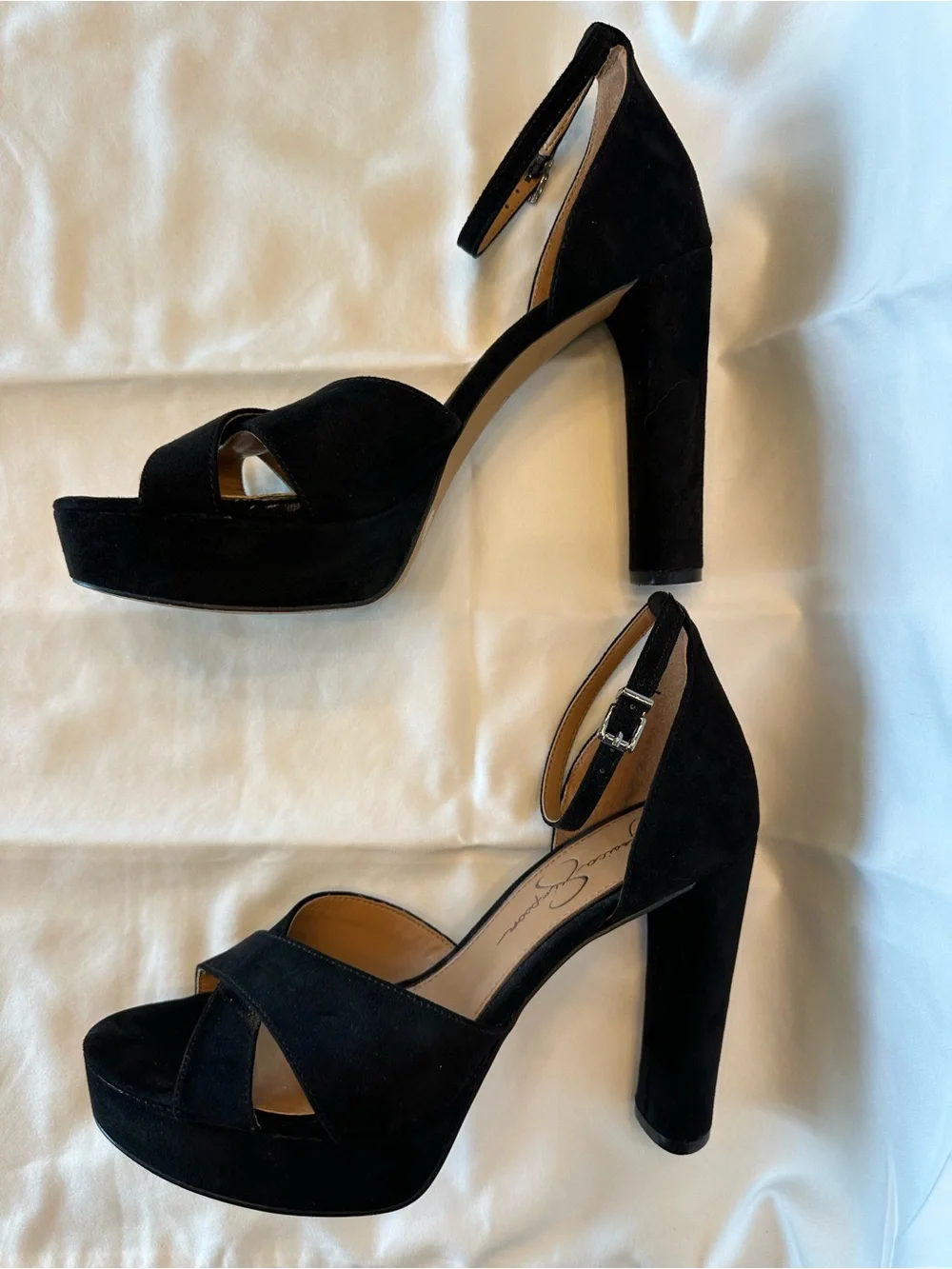 Jessica Simpson Black Platform Suede Ankle-Strap Heels